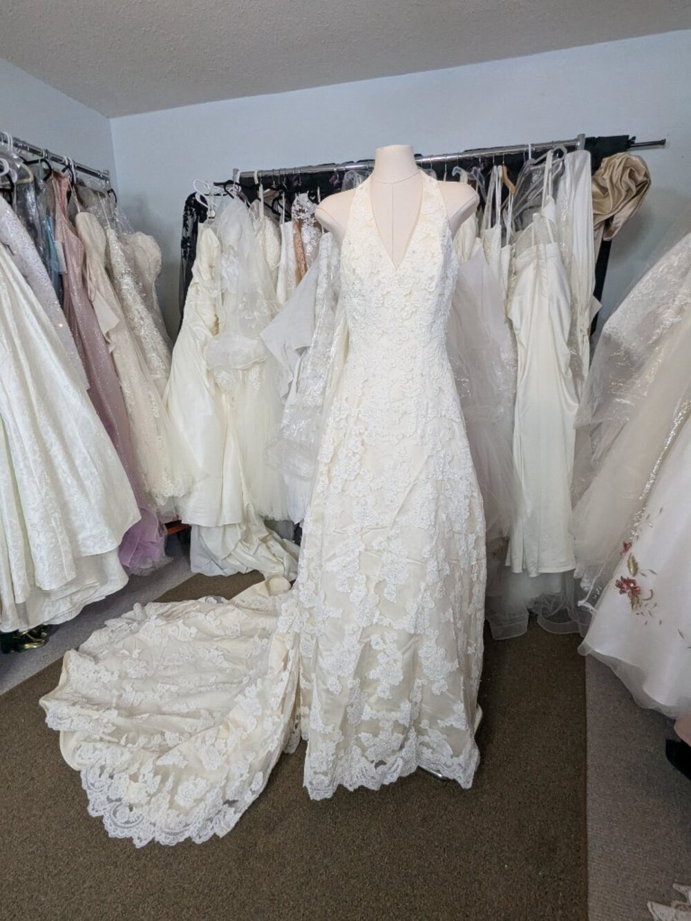 DaVinci Bridal T8090 Lace Halter Wedding Dress | Ivory/Champagne | NWT | Size 4 - Picture 4 of 9